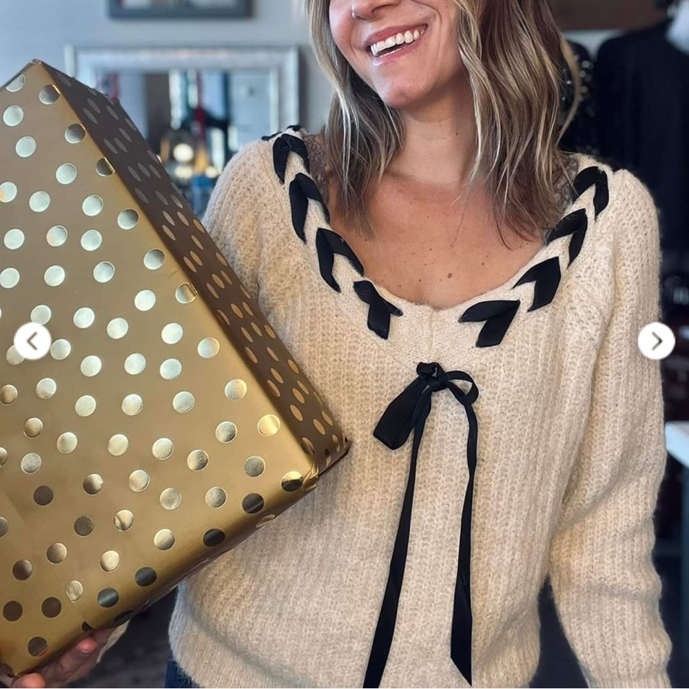 So me cream ribbon laced sweater